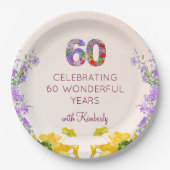 60e verjaardag Bloemen Modern 60 jaar feest elegan Papieren Bordje (Voorkant)