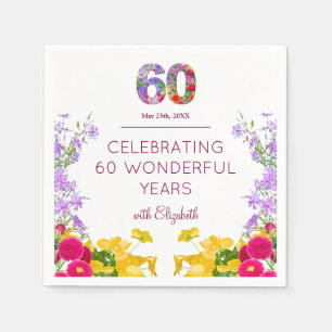 60e verjaardag Bloemen Modern 60 jaar feest elegan Servet