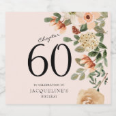 60e Verjaardag  Bloemen Mousserende Wijn Label Sparkling Wijnetiket (Enkel label)