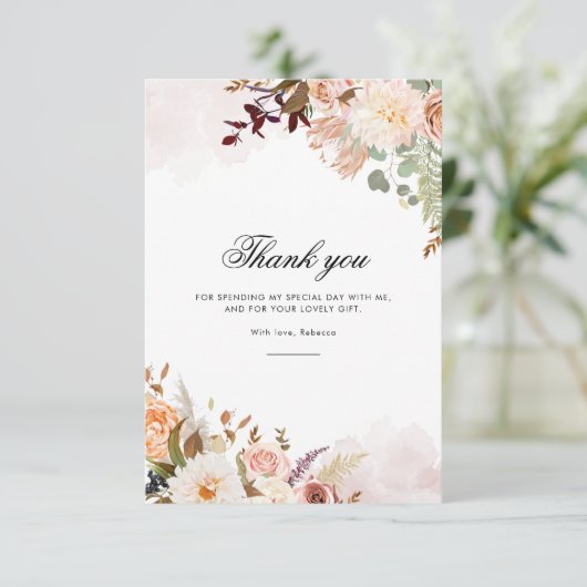 60e Verjaardag Bloemen Waterverf Script Bedankkaart (Staand voorkant)