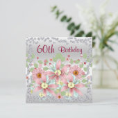 60e verjaardag bloemendisplay & diamanten kaart (Staand voorkant)