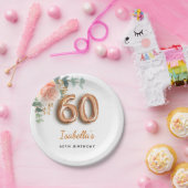 60e verjaardag bloemengoud roos eucalyptus naam papieren bordje (Feest)