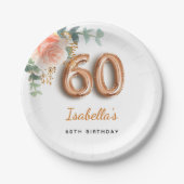 60e verjaardag bloemengoud roos eucalyptus naam papieren bordje (Voorkant)