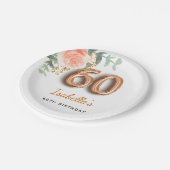 60e verjaardag bloemengoud roos eucalyptus naam papieren bordje (Gekanteld)