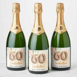 60e verjaardag bloemengoud roos eucalyptus naam sparkling wijnetiket