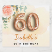 60e verjaardag bloemengoud roos eucalyptus naam sparkling wijnetiket (Enkel label)