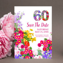 60e verjaardag bloemenmodern Save The Date briefka