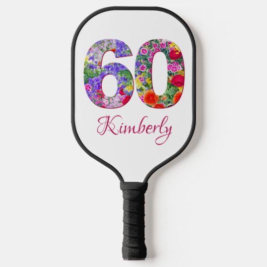 60e verjaardag bloemenontwerp pickleball paddle (Voorkant)