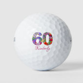 60e verjaardag bloemenontwerp unieke golfballen (Voorkant)