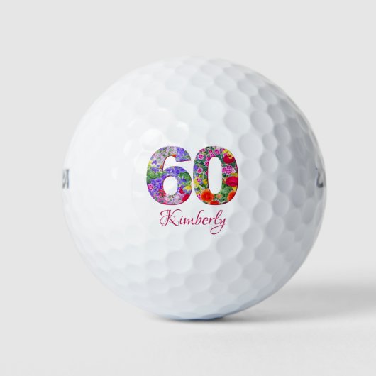 60e verjaardag bloemenontwerp unieke golfballen (Voorkant)