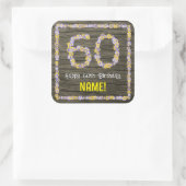 60e verjaardag: Bloemgetal, Faux Wood Look, Naam Vierkante Sticker (Tas)