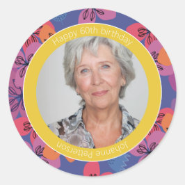 60e verjaardag bloemisterij blauw kleurrijk elegan ronde sticker
