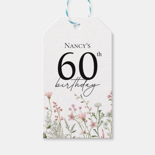 60e verjaardag Bloemrijke Elegante Script  Cadeaulabel (Voorkant)