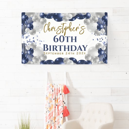 60e verjaardag Blue Balloons Party Welkom Spandoek (Insitu)