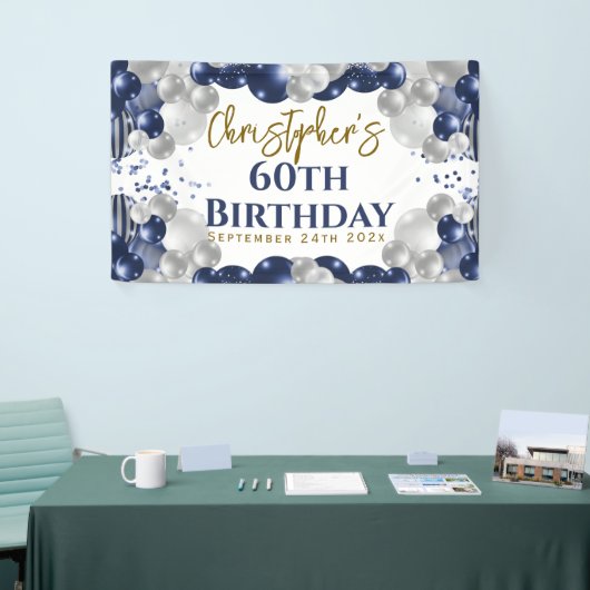 60e verjaardag Blue Balloons Party Welkom Spandoek (Beurs)