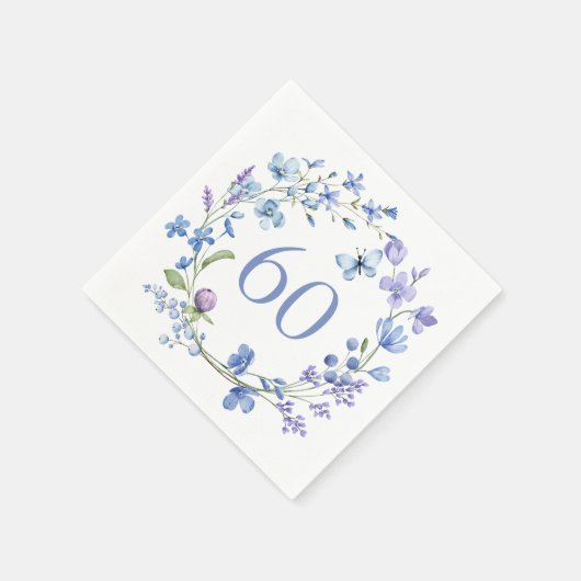 60e verjaardag Blue Floral Waterverf Servet (Hoek)