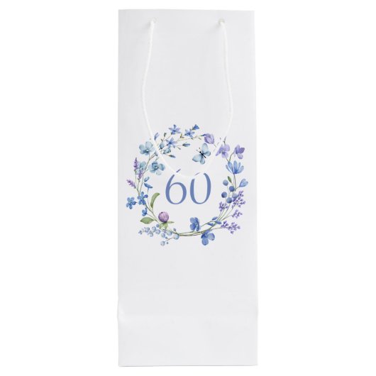 60e verjaardag Blue Floral Waterverf Wijn Cadeautas (Achterkant)