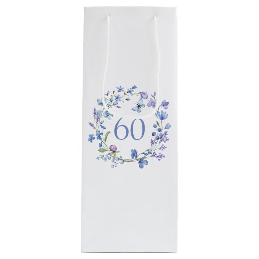 60e verjaardag Blue Floral Waterverf Wijn Cadeautas (Voorkant)