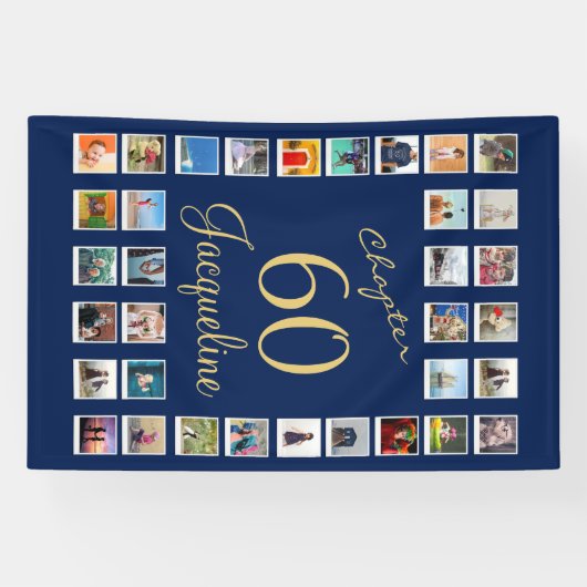 60e verjaardag Blue Gold Spandoek (Horizontaal)