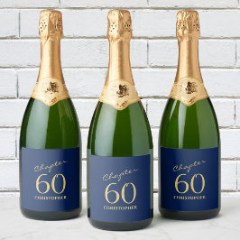 60e verjaardag Blue Gold Sparkling Wijnetiket
