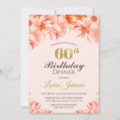 60e verjaardag Blush Pink Gold Floral Dinner Party Kaart (Voorkant)
