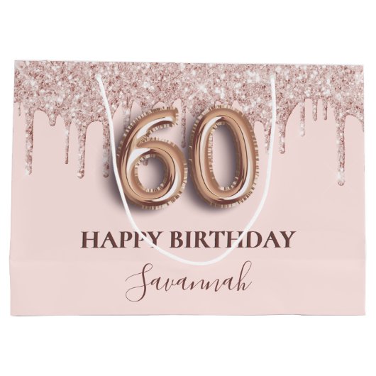60e verjaardag blush roze roos goud groot cadeauzakje (Achterkant)