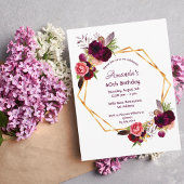 60e verjaardag bogundy floral white nodigt uit briefkaart