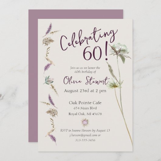 60e Verjaardag Boho Bloemige Waterverf Kaart (Voorkant / Achterkant)