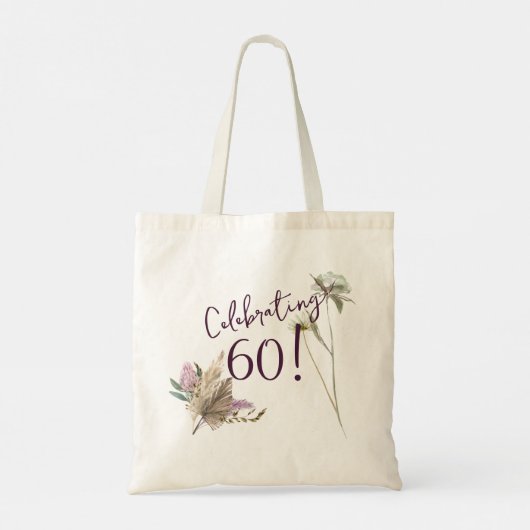 60e verjaardag Boho Floral Waterverf Tote Bag (Achterkant)
