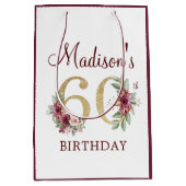 60e verjaardag Bourgogne Gold Floral gepersonalise Medium Cadeauzakje (Voorkant)
