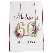 60e verjaardag Bourgogne Gold Floral gepersonalise Medium Cadeauzakje (Achterkant)