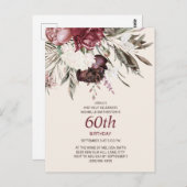 60e verjaardag Bourgogne Ivory Floral Cream Briefkaart (Voorkant / Achterkant)