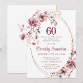 60e verjaardag Bourgondië Blush Roze Wildflower Kaart (Voorkant / Achterkant)