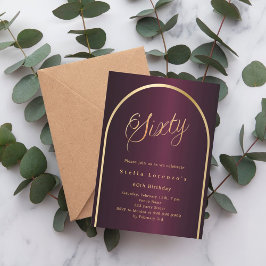 60e verjaardag Bourgondië gouden boog script elega Kaart