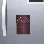 60e verjaardag Bourgondië gouden boog script luxe Magnetische Uitnodiging<br><div class="desc">Een elegante magnetische uitnodiging voor de 60e verjaardag. Een bordeauxrode achtergrond met een gouden boog aan de voorkant.</div>