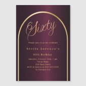60e verjaardag Bourgondië gouden boog script luxe Magnetische Uitnodiging (Voorkant)