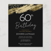 60e verjaardag Budget Gold Black Uitnodiging (Voorkant)