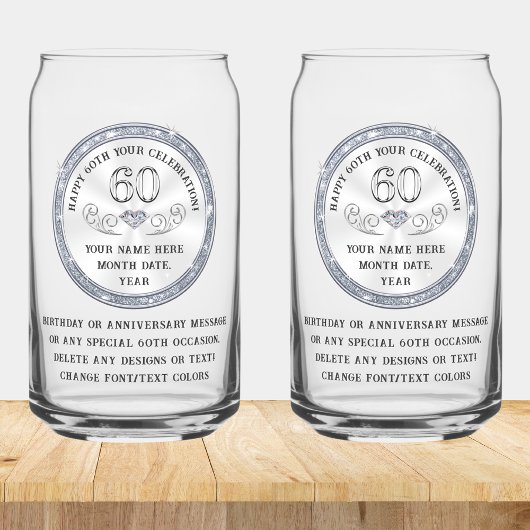 60e Verjaardag Cadeau voor man, vader, zoon, hem, Blikvorm Glas