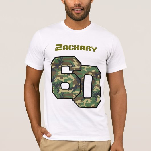 60e verjaardag Camo Eén jaar aangepaste naam V024 T-shirt (Voorkant)