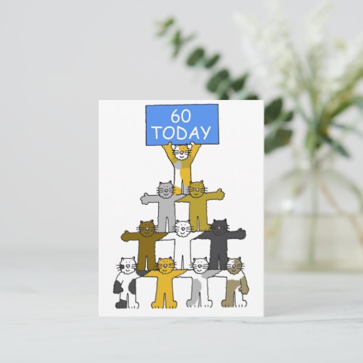 60e verjaardag Cartoons met een spandoek Briefkaart (Staand voorkant)