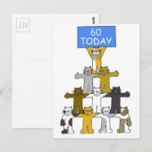 60e verjaardag Cartoons met een spandoek Briefkaart (Voorkant / Achterkant)