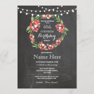 60e verjaardag Chalk Wreath Floral Invite Kaart