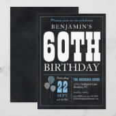 60e verjaardag Chalkboard Blauwe ballon Rustic Chi Kaart (Voorkant / Achterkant)