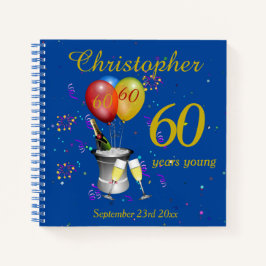 60e verjaardag Champagne Blue Party Guest notebook Notitieboek