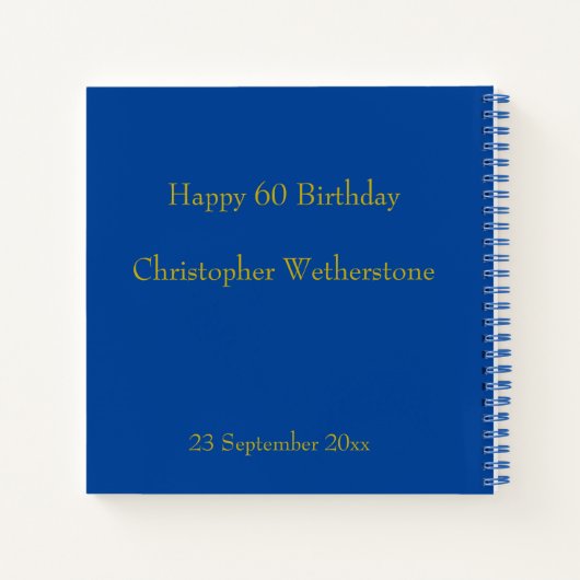 60e verjaardag Champagne Blue Party Guest notebook Notitieboek (Achterkant)