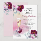 60e verjaardag Champagne Glass Floral Birthday Kaart (Voorkant / Achterkant)