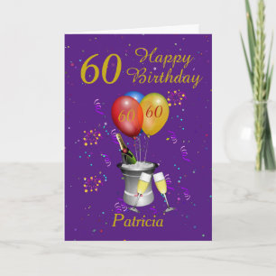 60e verjaardag Champagne Paarse Gold Card Kaart