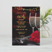 60e verjaardag Champagne & Rozen Birthday Inv Kaart (Staand voorkant)