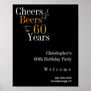 60e verjaardag Cheers and Beers Party Welkom Poster
