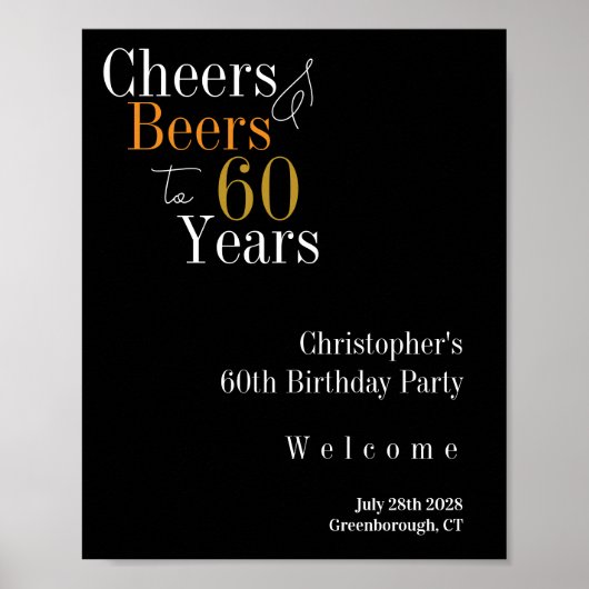 60e verjaardag Cheers and Beers Party Welkom Poster (Voorkant)